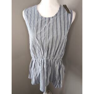 J Crew Striped Peplum Top Medium Blue White Sleeveless NWT